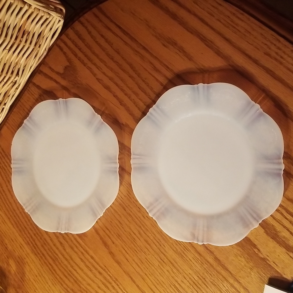 2 Vintage American Sweetheart 8" Salad Plates Opalescent White Milk Glass